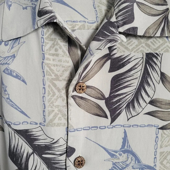 Caribbean Men’s Silk Blend Button Up Sailfish Hawaiian Shirt (Size: M) - Picture 6 of 16